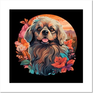 Pekingese  Dog Vintage Floral Posters and Art